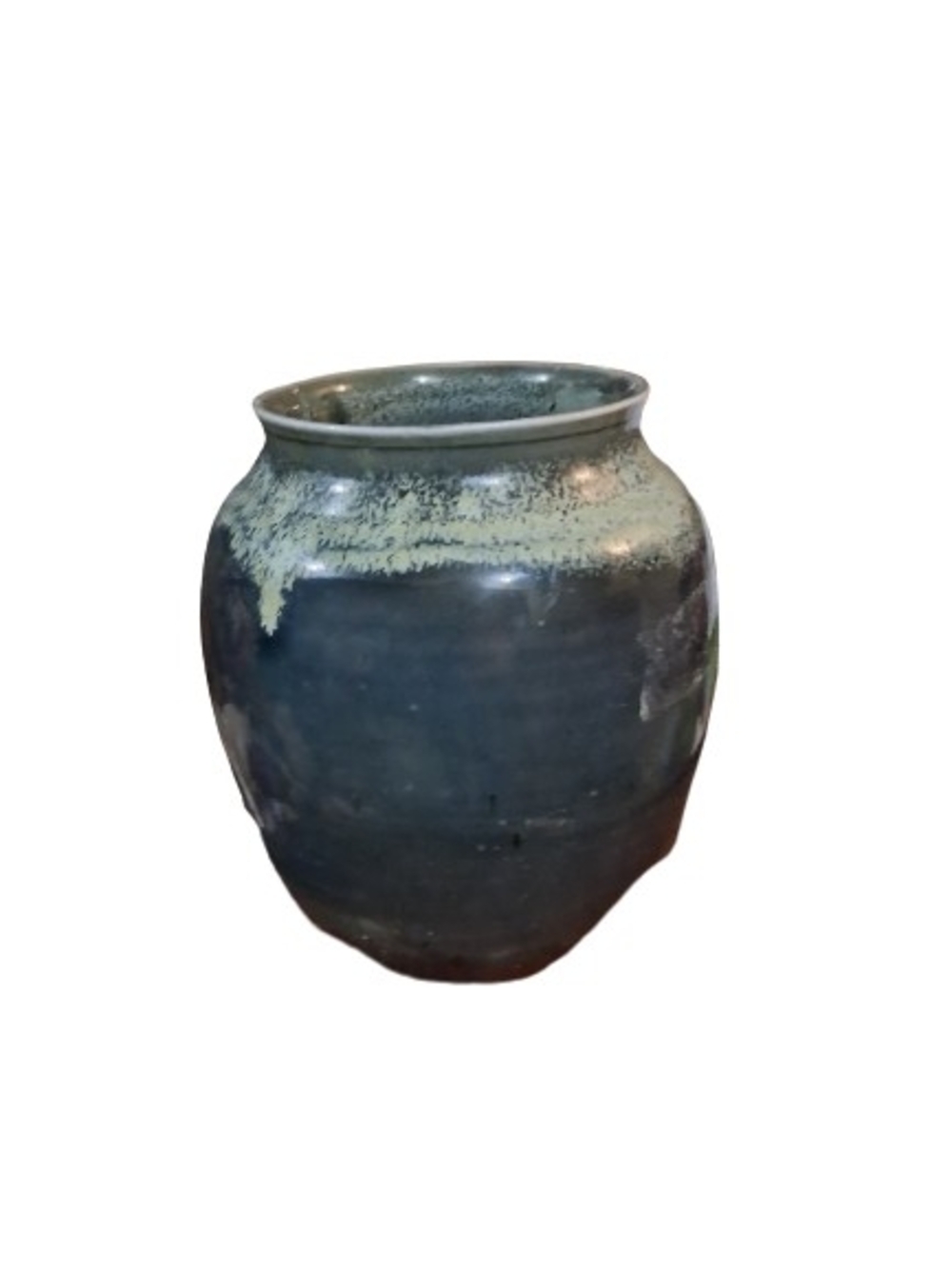 VTG Shanxi Glazed PotteryHandcrafted Blue Ceramic Vase With Green Drip Glaze.